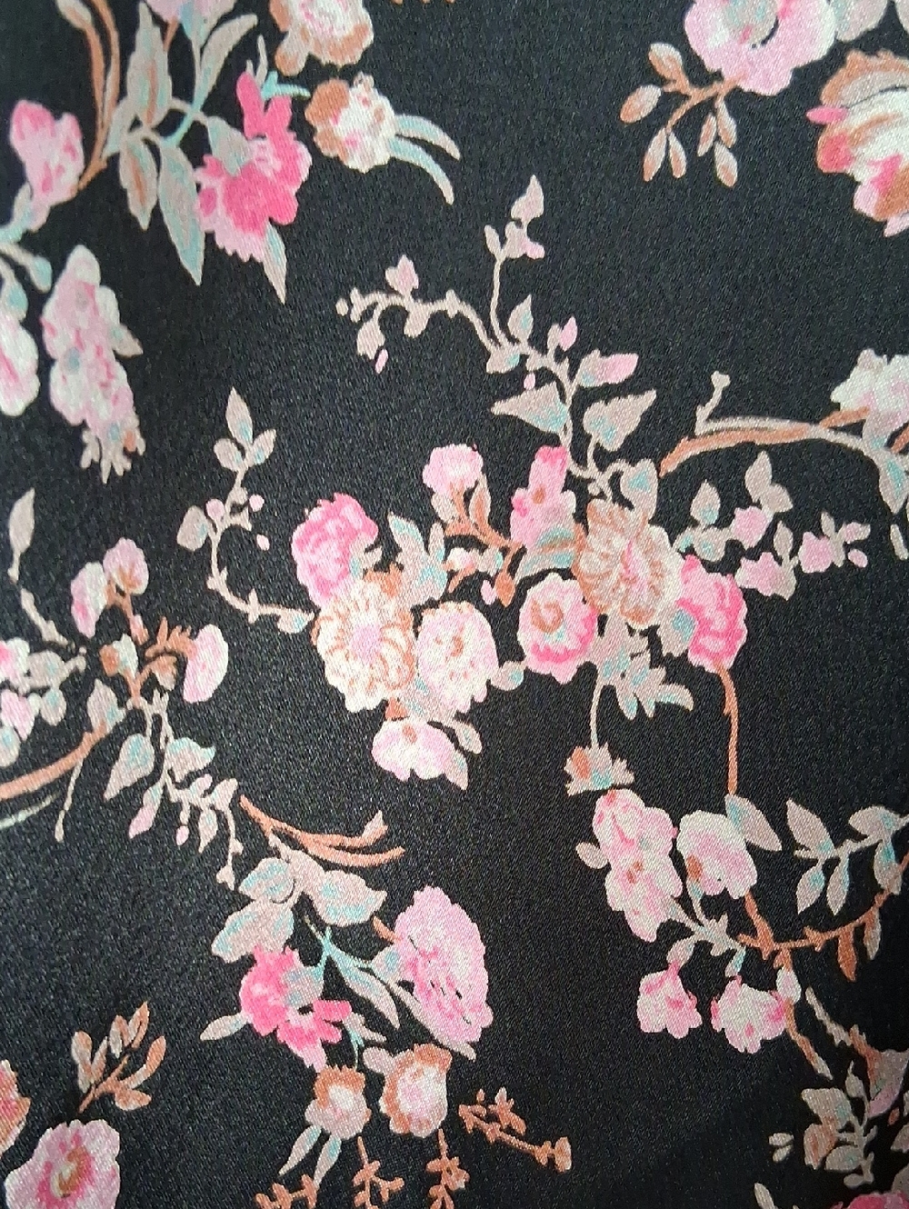 Satin Kimono Robe Floral Print  Open-Front Coverup Pink Black Short Silky  Sz XL - Picture 3 of 6